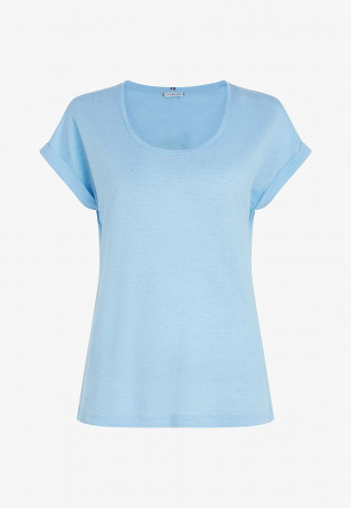Tommy Hilfiger SCOOP NECK ROLLED SLEEVE Basic T-shirt vessel blue РУКАВ С ВЫСОКИМ ВЫРЕЗОМ Базовая футболка сосуд синий