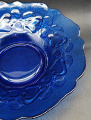 Фруктовница винтажная большая Murano, рельефный фруктовый декор, синее стекло, 27 см, Италия, 1970-80гг.