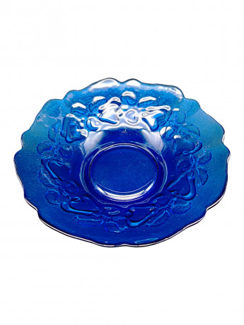 Фруктовница винтажная большая Murano, рельефный фруктовый декор, синее стекло, 27 см, Италия, 1970-80гг.