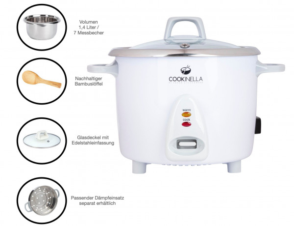 KeMar Kitchenware KeMar Kitchenware Reiskocher KRC-200, 500 W, Innentopf aus Edelstahl, Glasdeckel, Bambusloffel Кухонная плита KeMar KRC-200, 500 Вт, внутренняя кастрюля из нержавеющей стали, стеклянная крышка, бамбуковая ложка