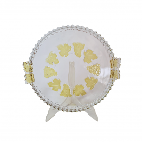 Блюдо винтажное стеклянное с желтыми виноградными листьями, 33 x 2,5 см, Германия, 1960-70гг.