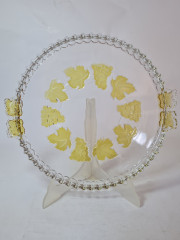 Блюдо винтажное стеклянное с желтыми виноградными листьями, 33 x 2,5 см, Германия, 1960-70гг.