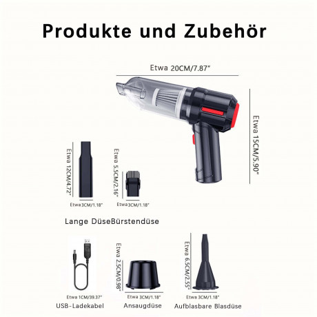 Yoyaxi Yoyaxi Akku-Handstaubsauger Auto-Staubsauger, 50,00 W, 12000PA Leistungsstarke Absaugung,3 IN 1 Staubsauger,2000mah  Беспроводной ручной пылесос Yoyaxi, автомобильный пылесос, 50,00 Вт, мощное всасывание 12000 Па, пылесос 3 В 1, 2000 мАч