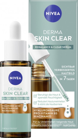 NIVEA Derma Skin Clear Serum, 30 ml, Нивеа Сыворотка для лица, гиалурон, ниацинамид и провитамин B5, для проблемной кожи, 30 мл