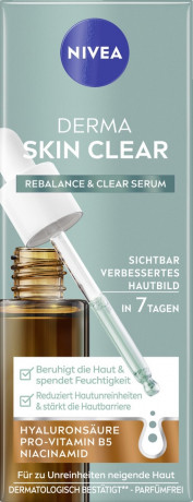 NIVEA Derma Skin Clear Serum, 30 ml, Нивеа Сыворотка для лица, гиалурон, ниацинамид и провитамин B5, для проблемной кожи, 30 мл