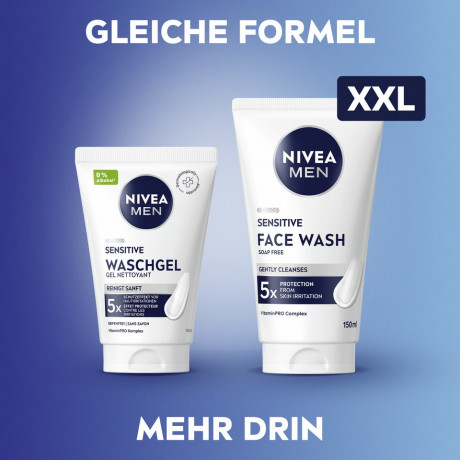 NIVEA MEN Sensitive Face Wash XXL, 150 ml, Нивеа Мужской гель для умывания пантенол, витамин E, экстракт ромашки для чувствительной кожи 150 мл