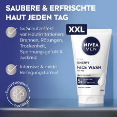 NIVEA MEN Sensitive Face Wash XXL, 150 ml, Нивеа Мужской гель для умывания пантенол, витамин E, экстракт ромашки для чувствительной кожи 150 мл