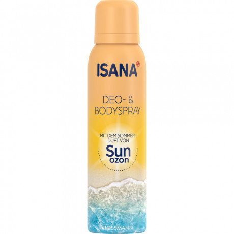 ISANA Deo- & Bodyspray Sunozon 150ml, Изана Дезодорант-спрей для тела, аромат солнцезащитного крема, летняя свежесть, 150 мл