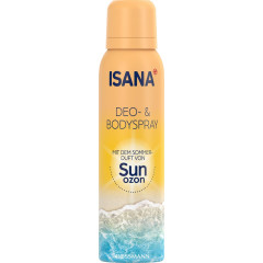 ISANA Deo- &amp; Bodyspray Sunozon 150ml, Изана Дезодорант-спрей для тела, аромат солнцезащитного крема, летняя свежесть, 150 мл