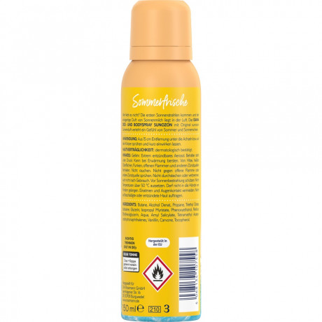 ISANA Deo- & Bodyspray Sunozon 150ml, Изана Дезодорант-спрей для тела, аромат солнцезащитного крема, летняя свежесть, 150 мл