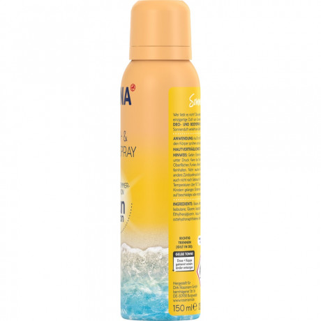 ISANA Deo- & Bodyspray Sunozon 150ml, Изана Дезодорант-спрей для тела, аромат солнцезащитного крема, летняя свежесть, 150 мл