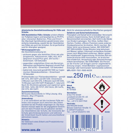 SOS Desinfektion Fusse & Schuhe, 250 ml, SOS Дезинфицирующий спрей для ног и обуви, профилактика грибка, 250 мл