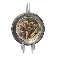 Декоративная тарелка в железной оправе винтажная Neuerer Qualitätsporzellan Bavaria, 12,5 x 2 см, Германия, 1960-70гг.