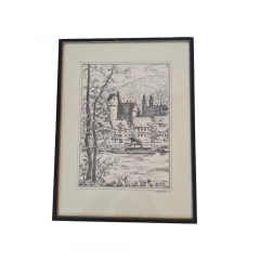 Картина винтажная в черно-белых тонах &quot;г. Эбербах&quot; O.W.Pfilze, 31 x 41 см, Германия, 1960-70гг.