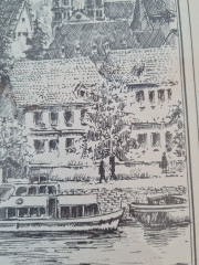 Картина винтажная в черно-белых тонах &quot;г. Эбербах&quot; O.W.Pfilze, 31 x 41 см, Германия, 1960-70гг.