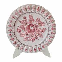 Тарелка декоративная винтажная Im Stil Karlsruhe с розовым цветочным декором, эффект кракелюра, керамика, 25 см, Германия, 1960-70гг.