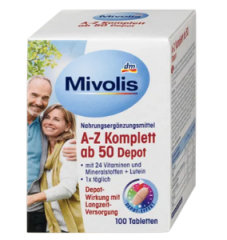 Mivolis A-Z Komplett ab 50 Tabletten Дас Гезунде Плюс, Комплексные витамины против старения От А до Z Komplett, для людей старше 50 лет, 100 шт
