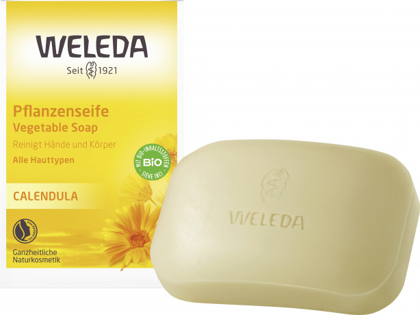 WELEDA CALENDULA Pflanzenseife, 100 g, Растительное мыло с календулой и ромашкой для мягкого очищения рук и тела, 100 г