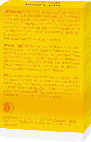 WELEDA CALENDULA Pflanzenseife, 100 g, Растительное мыло с календулой и ромашкой для мягкого очищения рук и тела, 100 г