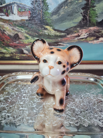 Фигурка винтажная "Дитеныш леопарда", керамика, 17 х 12 см, СССР, 1960-70гг.