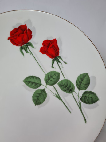 Mitterteich Bavaria Чайное трио "Красные розы" с позолоченным узором на белом фарфоре, Германия, 1960-70гг.
