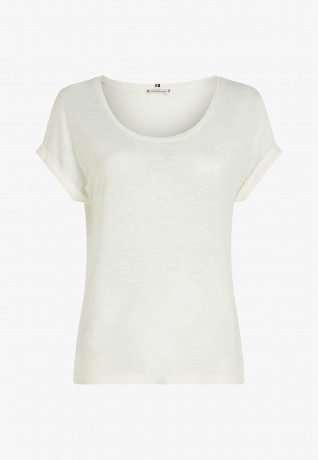 Tommy Hilfiger SCOOP NECK ROLLED SLEEVE Basic T-shirt ecru РУКАВ С ВЫСОКИМ ВЫРЕЗОМ Базовая футболка экрю