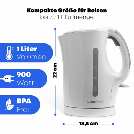 CLATRONIC CLATRONIC Wasserkocher WK 3462, Wasserkocher 1 Liter, weiss, 900 Watt schwarz Чайник CLATRONIC WK 3462, чайник 1 литр, белый, 900 Вт