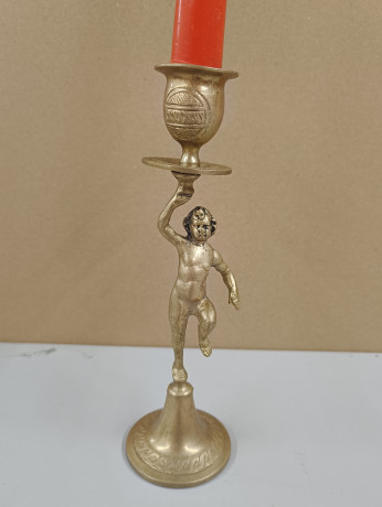 Подсвечник винтажный Im Stil Messing с фигуркой мальчика, со свечой, бронза, 21.5 х 6 см, Германия, 1970-80гг.