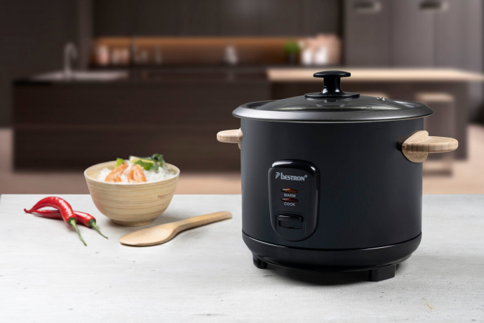 bestron bestron Reiskocher ARC100BW mit Bambusgriffen, 400 W, fur 4-6 Personen, inkl. Messbecher Reisloffel, 1L Fassungsvermogen Рисоварка Bestron ARC100BW с бамбуковыми ручками, 400 Вт, для 4-6 человек, включая мерный стакан и ложку для риса, емкость 1