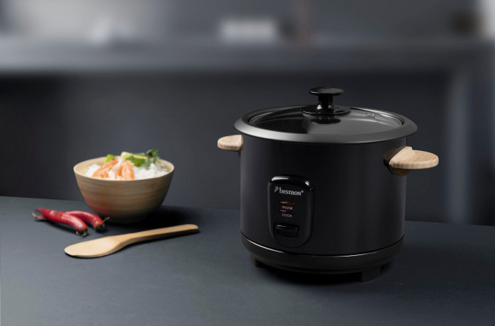 bestron bestron Reiskocher ARC100BW mit Bambusgriffen, 400 W, fur 4-6 Personen, inkl. Messbecher Reisloffel, 1L Fassungsvermogen Рисоварка Bestron ARC100BW с бамбуковыми ручками, 400 Вт, для 4-6 человек, включая мерный стакан и ложку для риса, емкость 1