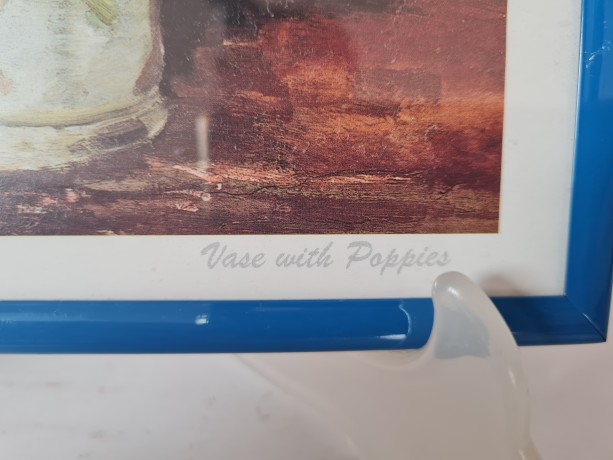 Van Gagh Репродукция картины «Ваза с красными маками» Ван Гог, в синей раме, постер 25см х 20см, Германия 1960-70гг.