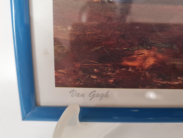 Van Gagh Репродукция картины «Ваза с красными маками» Ван Гог, в синей раме, постер 25см х 20см, Германия 1960-70гг.