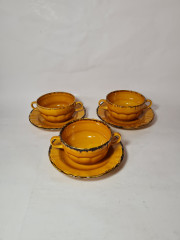 Набор чашек с блюдцами винтажный Treviso Italy Ironstone / Pagnossin в светло-коричневых тонах, чашки 3 шт. х 6 x 15 см, блюдца 3 шт.х 17 см, Италия, 1960-70гг.