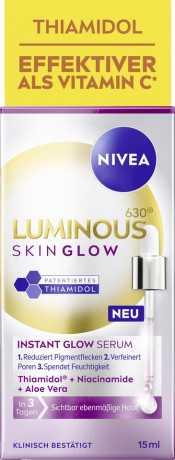 NIVEA Luminous630 Skin Glow Instant Glow Serum, 15 ml, Нивеа Сыворотка для лица, Luminous630 и ниацинамид, мгновенное сияние, сужение пор, 15 мл