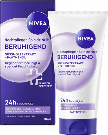 NIVEA Nachtpflege Beruhigend Sussholzextrakt + Panthenol, 50 ml, Нивеа ночной крем пантенол, экстракт солодки, масло ши успокаивающий 50 мл