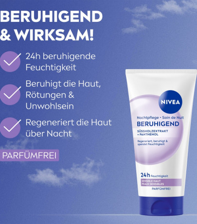NIVEA Nachtpflege Beruhigend Sussholzextrakt + Panthenol, 50 ml, Нивеа ночной крем пантенол, экстракт солодки, масло ши успокаивающий 50 мл