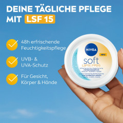NIVEA Soft Creme LSF 15, 100 ml, Нивеа Освежающий увлажняющий крем, SPF 15, масло жожоба и витамин E, для лица тела и рук, 100 мл