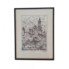 Картина винтажная в черно-белых тонах &quot;г. Цвингенберг&quot; O.W.Pfilze, 31 x 41 см, Германия, 1960-70гг.