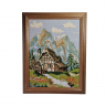 Картина винтажная Goeblin Im Stil "Дом в горах", вышивка в деревянной раме, 46,5 x 36,5 см, Германия, 1960-1970гг.