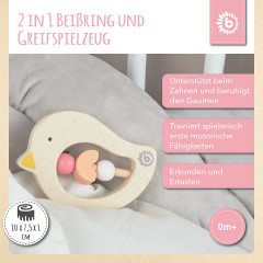 bieco Greifling Baby Beissring Vogel aus Holz Spielzeug mit Holzperlen Zahnungshilfe Beissringe Игрушка-клатч детский прорезыватель для зубов птичка из дерева игрушка с деревянными бусинами прорезыватель для зубов прорезыватель для зубов
