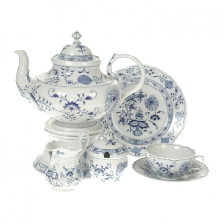 Meissen Meissen Neuer Ausschnitt - Zwiebelmuster kobaltblau weisser Rand Teeservice 6 Personen 22-tlg. Meissen New Cut - луковый узор кобальтовый синий белый край чайный сервиз на 6 персон 22 шт.