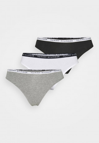 Tommy Hilfiger ESSENTIALS 3 PACK Thong medium grey htr/white/black НАБОР ESSENTIALS 3 стринги средне-серый htr/белый/черный
