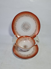 Чайное трио винтажное Hutschenreuther Arzberg Bavaria в бело-оранжевых тонах с золотым декором, фарфор, Германия, 1970-80гг.