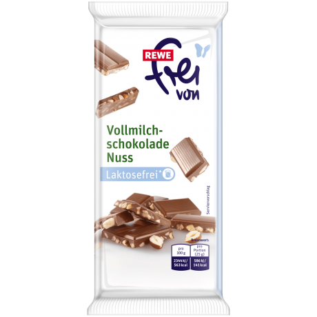 REWE Frei von Vollmilchschokolade-Nuss Безлактозный молочный шоколад с орехами 100г