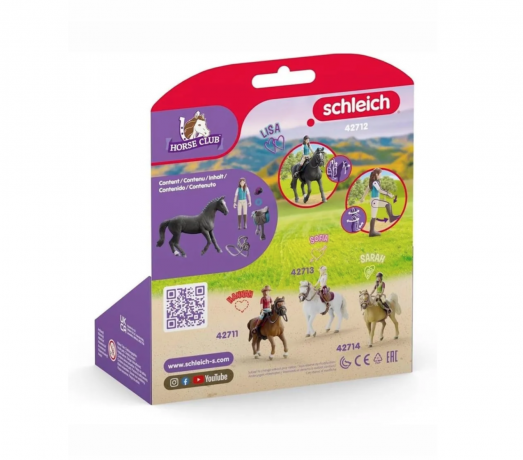 Schleich Horse Club 42712 Лиза и Шторм, Игровая фигурка  девочка-наездница с лошадью, подвижная фигурка, набор из 6 элементов, для детей от 5 лет