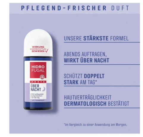 Hidrofugal FORTE Uber Nacht Anti-Transpirant Roll On 50ml, Роликовый антиперспирант FORTE для ночного применения