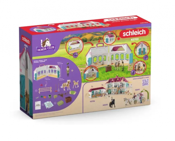 Schleich Horse Club 42703 Игровой набор "Домик маленького подковы", конюшня с лошадью и жеребёнком, фигурки, складной кейс, аксессуары, от 5 лет, Германия