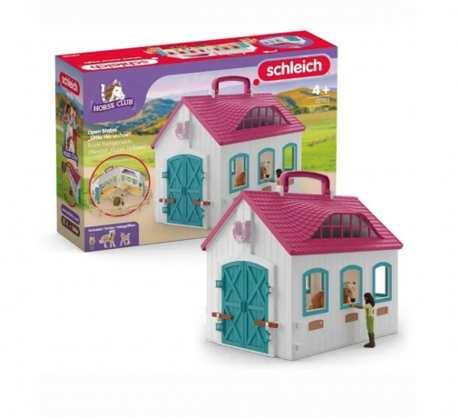 Schleich Horse Club 42703 Игровой набор "Домик маленького подковы", конюшня с лошадью и жеребёнком, фигурки, складной кейс, аксессуары, от 5 лет, Германия