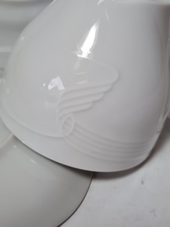 Кофейное трио винтажное Schumann, белый фарфор с фактурным узором, Германия, 1960-70гг.