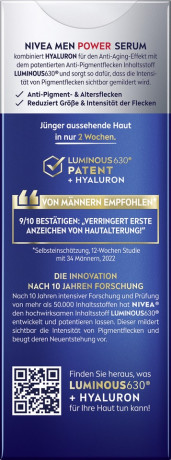 NIVEA MEN Anti-Age Hyaluron 2in1 Serum, 30 ml, Нивеа Мужская сыворотка для лица, гиалурон и Luminous630, anti-age и против пигментации, 30 мл